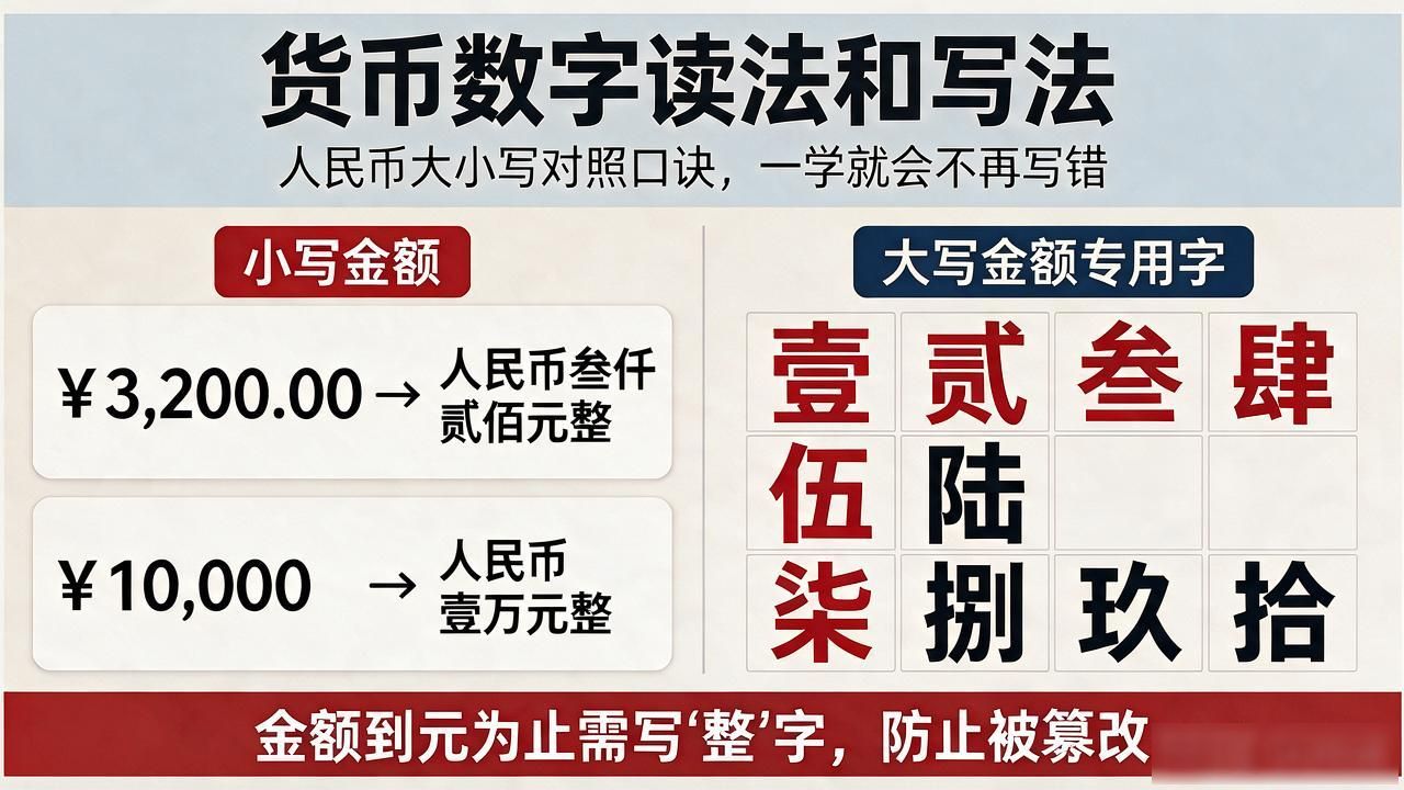 货币数字读法和写法：人民币大小写对照口诀，一学就会不再写错