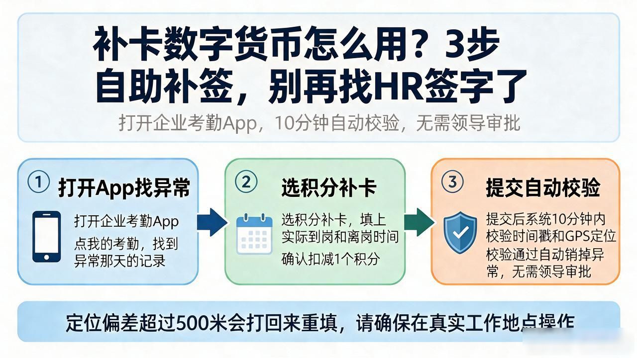 补卡数字货币怎么用？3步自助补签，别再找HR签字了