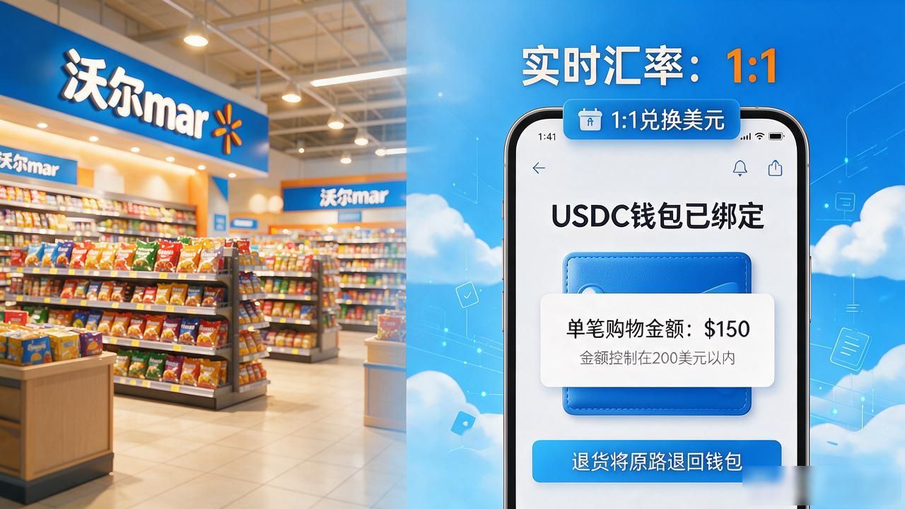 想在沃尔玛用数字货币购物？USDC绑钱包三步搞定，门店线上通用